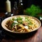 Exquisite Penne Pasta with Fennel Ragout and Lemon Sauce Garnished with Dill