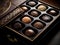 Exquisite Photo of Luxury Chocolate Pralines Arranged on Reflective Dark Glass Surface. Generative Ai