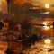Exquisite sunset cityscape with rusty debris and reflections (tiled