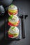 Exquisite sush burger with fresh tropical fruits as Japanese dessert