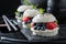 Exquisite sush burger with mascarpone and berries as Japanese dessert