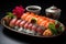 Exquisite Sushi Platter with Vibrant Details, Masterfully Arranged., generative IA