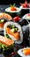 Exquisite Sushi Selection on Dark Surface