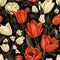 Exquisite top view of vibrant tulip flower blooms in full bloom, showcasing natures beauty