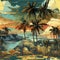 Exquisite tropical mural with palm trees and a sunset (tiled