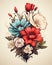 Exquisite vintage illustration,colorful bouquet of buds and vibrant large flowers in warm tones