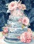 Exquisite Watercolor Illustration of a Classic Wedding Cake with Intricate Detailing .