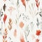 An exquisite watercolor pattern with radiant red foliage and desert flowers, blending art and nature in a seamless