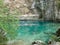 Exsurgence of Fontaine de Vaucluse at a high level and overflowing, this resurgence is the source of the Sorgue river in the