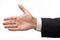 Extended businessman\'s hand for a handshake.