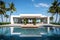 Exterior of amazing modern minimalist cubic villa with large swimming pool among palm trees ai generated