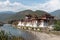 Exterior of Buddhist monastery / fort Dzong in Punhaka, Bhutan