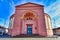 Exterior of catholic church `St. Ludwig` with round dome roof in Darmstadt, Germany