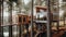 The exterior design of modern wooden Scandinavian treehouse with tall trees in forest and lake view. Generative AI AIG30