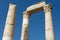 Exterior detail of the ancient stone columns at the Citadel of Amman in Amman, Jordan.