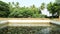 Exterior hindu temple pond and reflection water, close up South Indian Temple pond