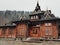 Exterior of hutsul vintage restaurant in Yaremche, Carpathian mountains, Ukraine