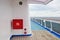 Exterior of luxury cruise ship with fire hose reel