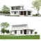 Exterior minimalist modern white house outdoor 3D illustration design