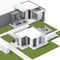 Exterior minimalist modern white house outdoor 3D illustration design