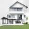 Exterior minimalist modern white house outdoor 3D illustration design