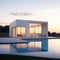 Exterior of modern minimalist cubic villa with swimming pool at sunset. Created with generative Ai