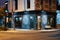 Exterior of Pit Caribou pub building at night time in Montreal, Canada