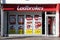 Exterior shot of Ladbrokes Gambling Betting Shop on High Street with adverts in window