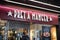 Exterior shot of Pret A Manger take away sandwich and coffee  shop with customer entering