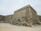 Exterior stone walls of historic 17th century coastal fort in Vila do Conde, Portugal.