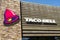 Exterior store front logo of Taco Bell American fast food chain restaurant, OCALA, FLORIDA USA, OCTOBER 14, 2023 Mexican inspired