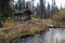 Exterior of Traditional Finnish Sauna in Taiga Forest