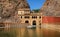 Exterior view of Historic Hindu temple called Galta ji temple is a prehistoric Hindu pilgrimage site located near Jaipur city in