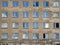 Exterior view of an old apartment block in Prora with many rows of windows, Rugen, Germany