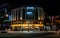 Exterior view of PNB Pungnyeon Bakery Gyeongwondong main shop at night a famous choco pies shop in Jeonju South Korea