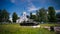 Exterior view to Church of the Intercession of the Holy Virgin and tank , gorodets, Russia