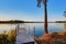 Exterior of waterfront house with a pier and perfect water view.