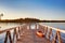 Exterior of waterfront house with a pier and perfect water view.