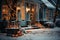 exteriors of the house are decorated for Christmas or New Year\\\'s holiday, city street