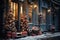 exteriors of the house are decorated for Christmas or New Year\\\'s holiday, city street