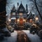 exteriors of the house are decorated for Christmas or New Year\\\'s holiday, city street in winter,