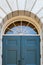 External view of a locked entrance to one of the campus Library`s at Harvard University.