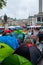 Extinction Rebellion protesters with their tents take over Trafalgar Square London UK.