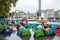 Extinction Rebellion protesters with their tents take over Trafalgar Square London UK.