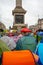 Extinction Rebellion protesters with their tents take over Trafalgar Square London UK.