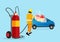 Extinguish the fire. Firefighters carry nozzles with mobile fire extinguishers. to put out the fire of a four-door car that is on