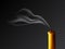 Extinguished candle with smog on dark transparent background. Vector realistic illustration.