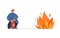 Extinguishing flame with fire extinguisher, flat vector illustration isolated.