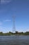 Extra high power tower over river Lek in the Netherlands