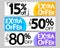 Extra Offer, set sale web banners design template, 15% 50% 80% off, vector illustration